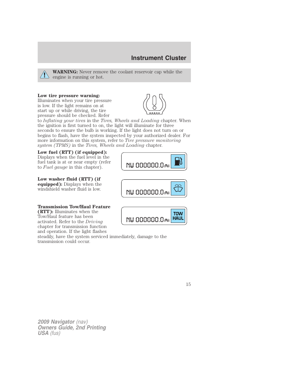 Instrument cluster | Lincoln 2009 Navigator User Manual | Page 439 / 801