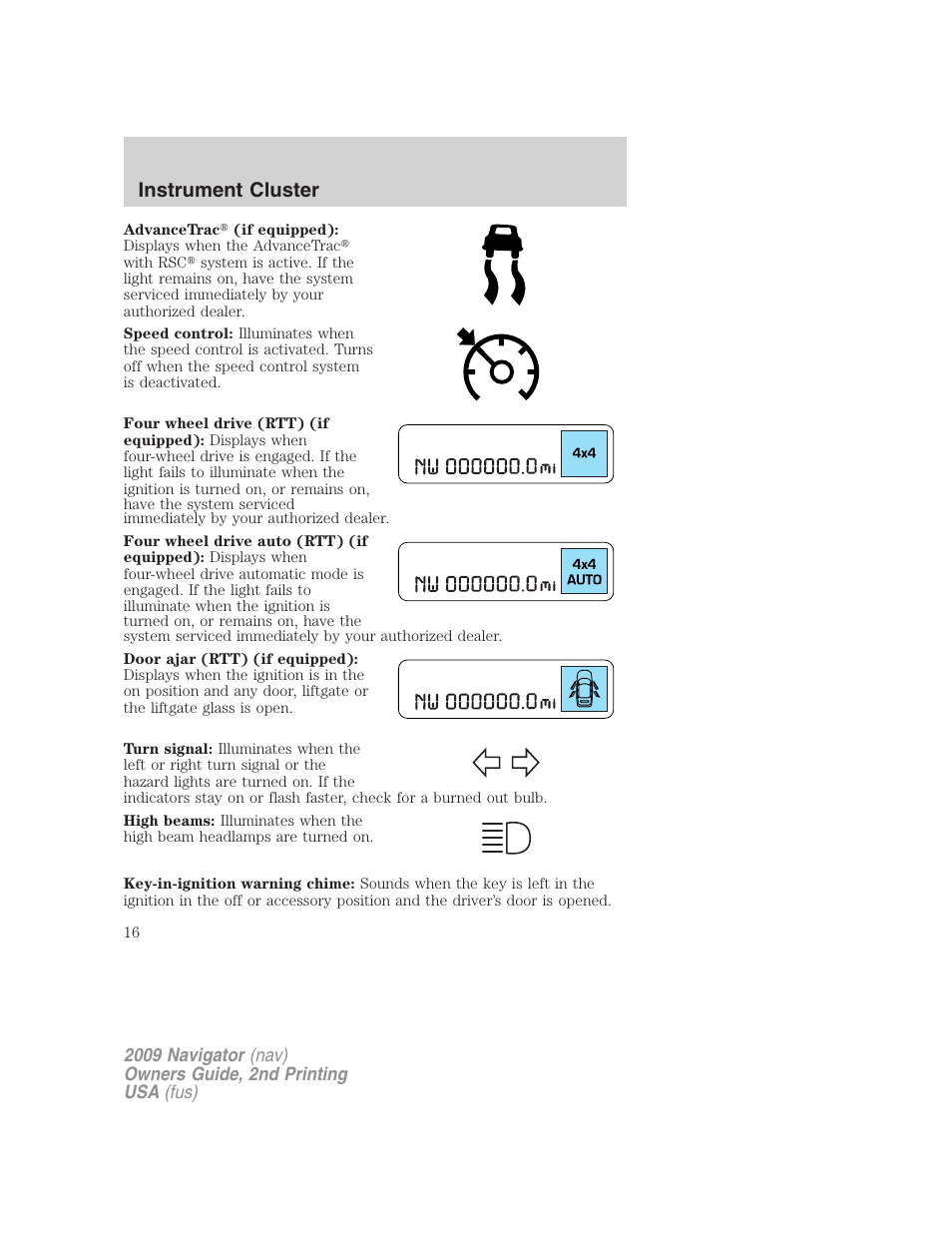 Instrument cluster | Lincoln 2009 Navigator User Manual | Page 440 / 801