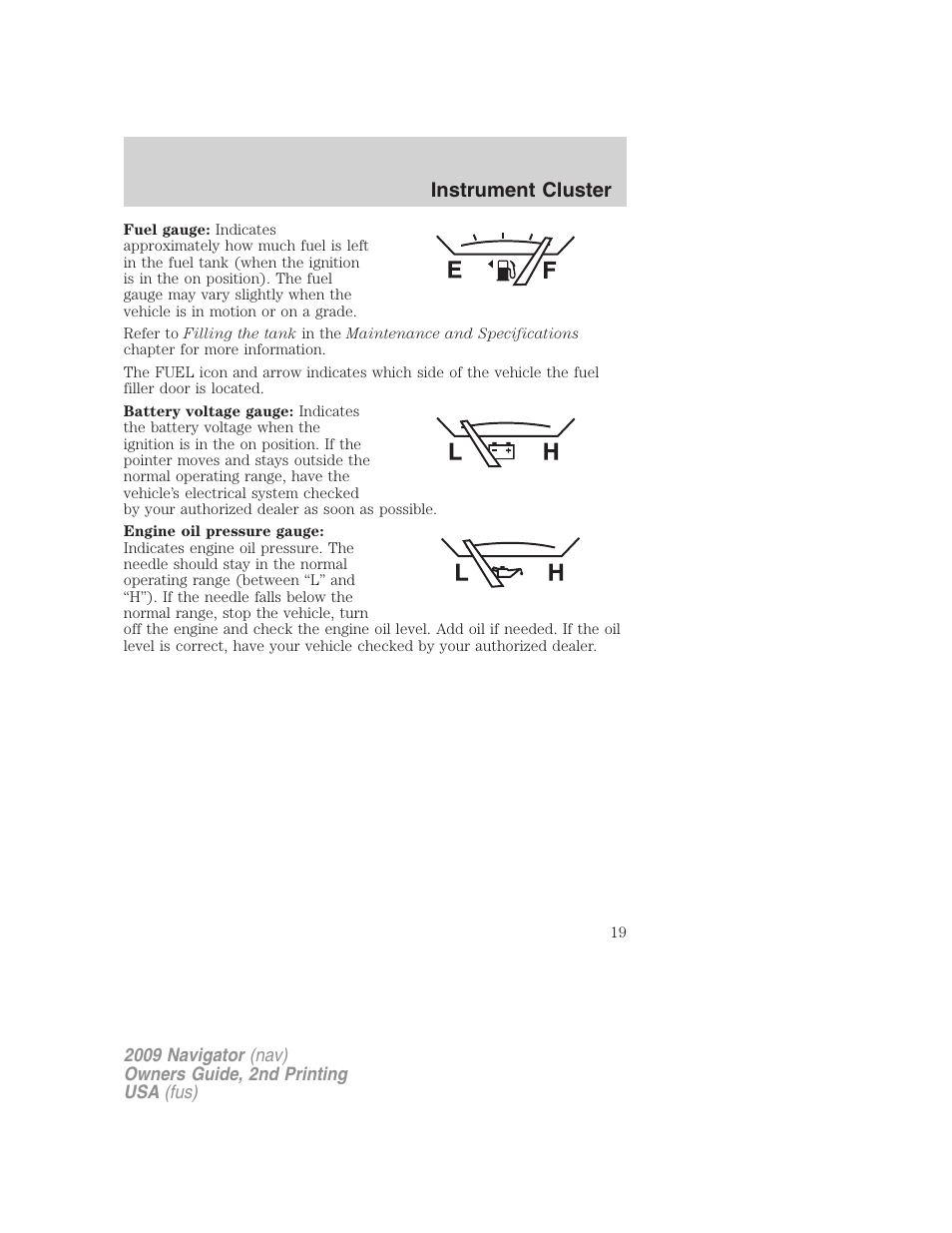 Instrument cluster | Lincoln 2009 Navigator User Manual | Page 443 / 801