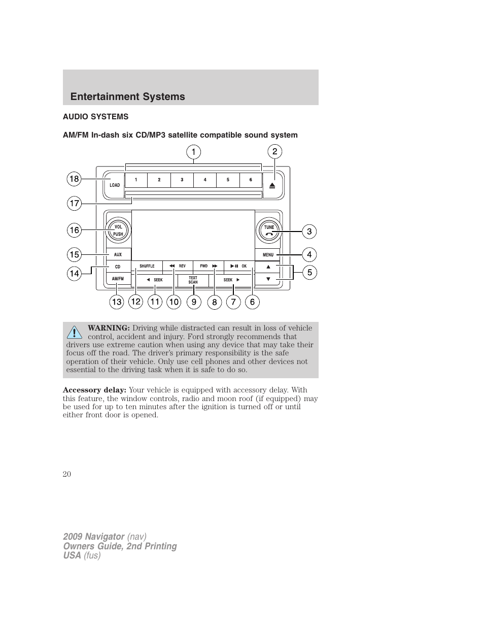 Entertainment systems, Audio systems, Am/fm stereo with cdx6/mp3 | Lincoln 2009 Navigator User Manual | Page 444 / 801