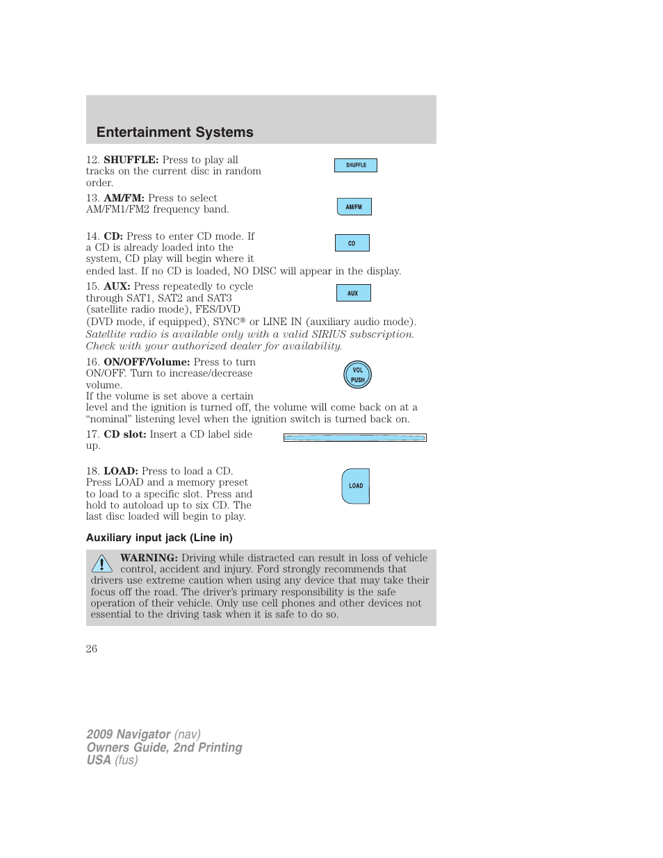 Auxiliary input jack (line in), Entertainment systems | Lincoln 2009 Navigator User Manual | Page 450 / 801