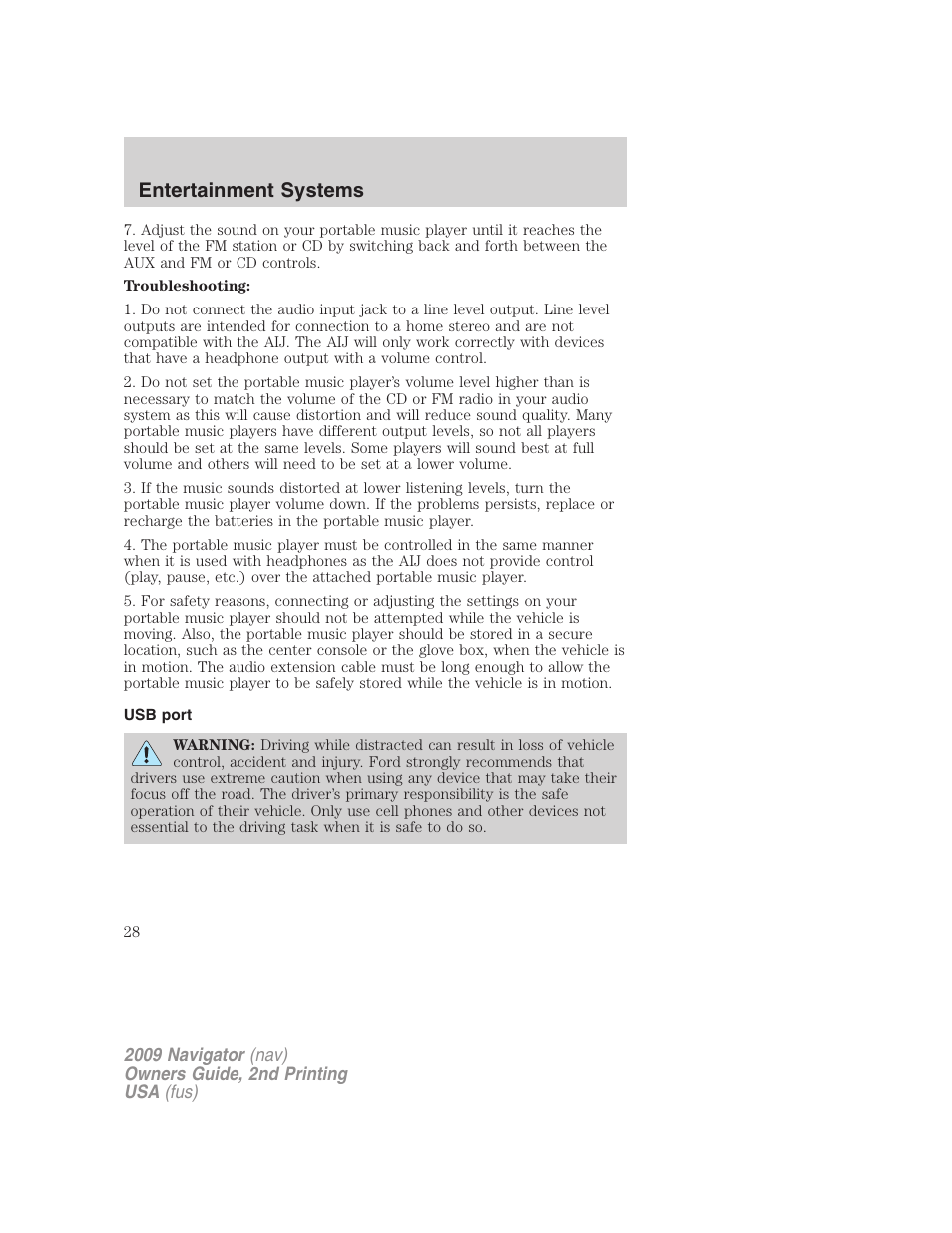 Usb port, Entertainment systems | Lincoln 2009 Navigator User Manual | Page 452 / 801