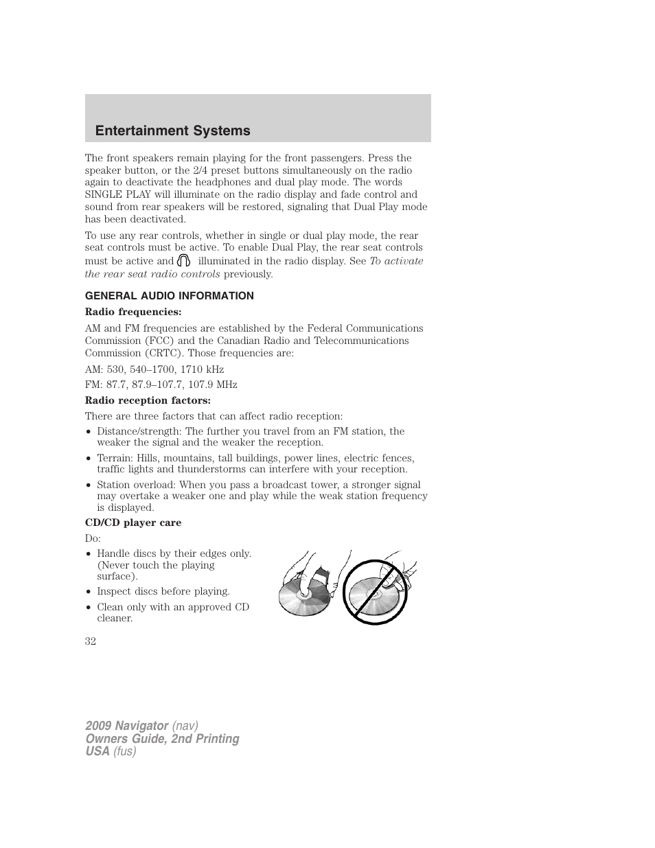 General audio information, Entertainment systems | Lincoln 2009 Navigator User Manual | Page 456 / 801