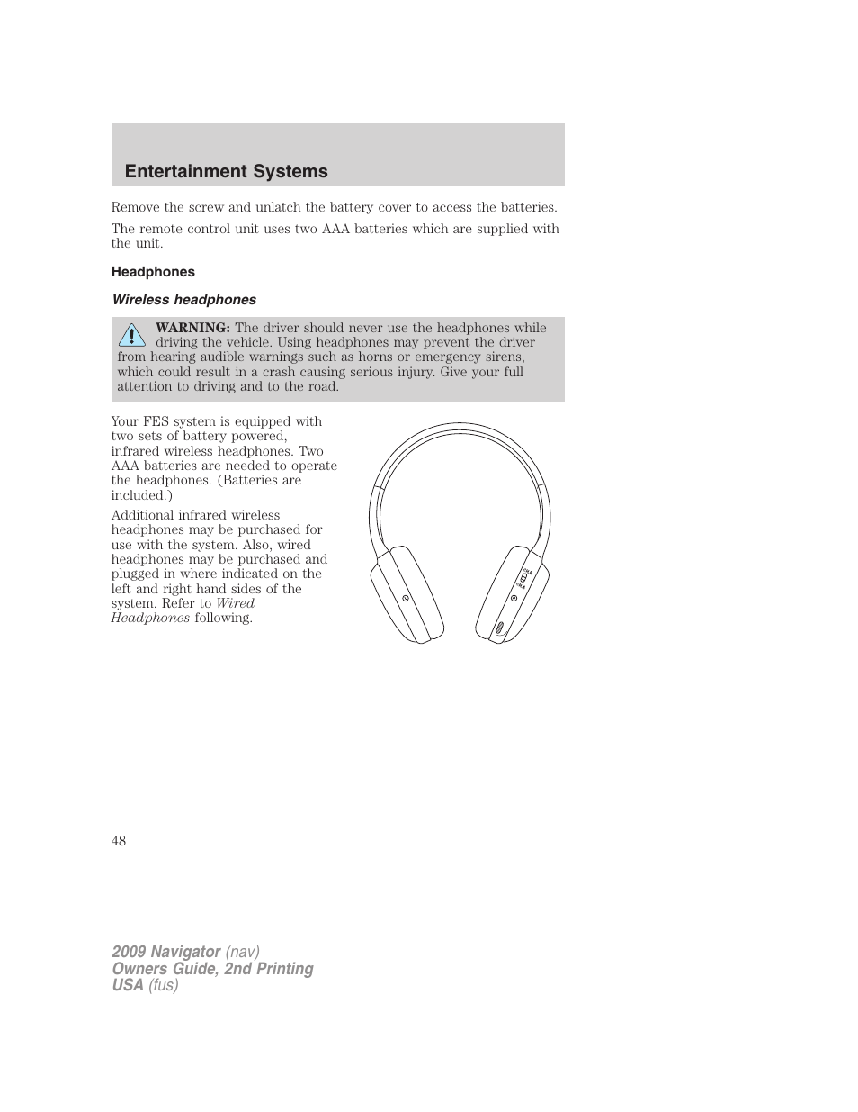 Headphones, Wireless headphones, Entertainment systems | Lincoln 2009 Navigator User Manual | Page 472 / 801