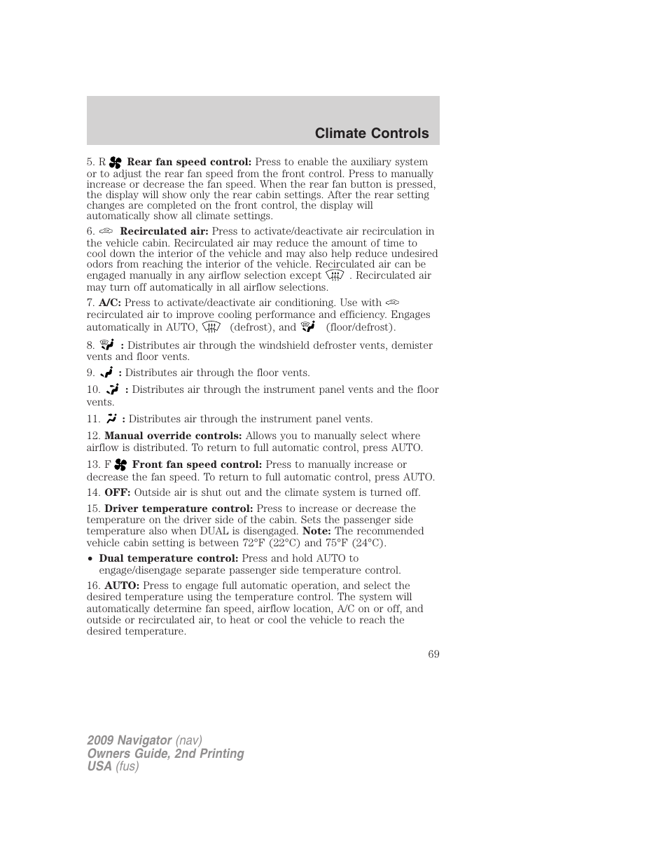 Climate controls | Lincoln 2009 Navigator User Manual | Page 493 / 801