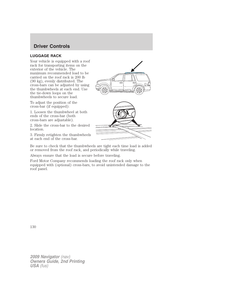 Luggage rack, Driver controls | Lincoln 2009 Navigator User Manual | Page 554 / 801