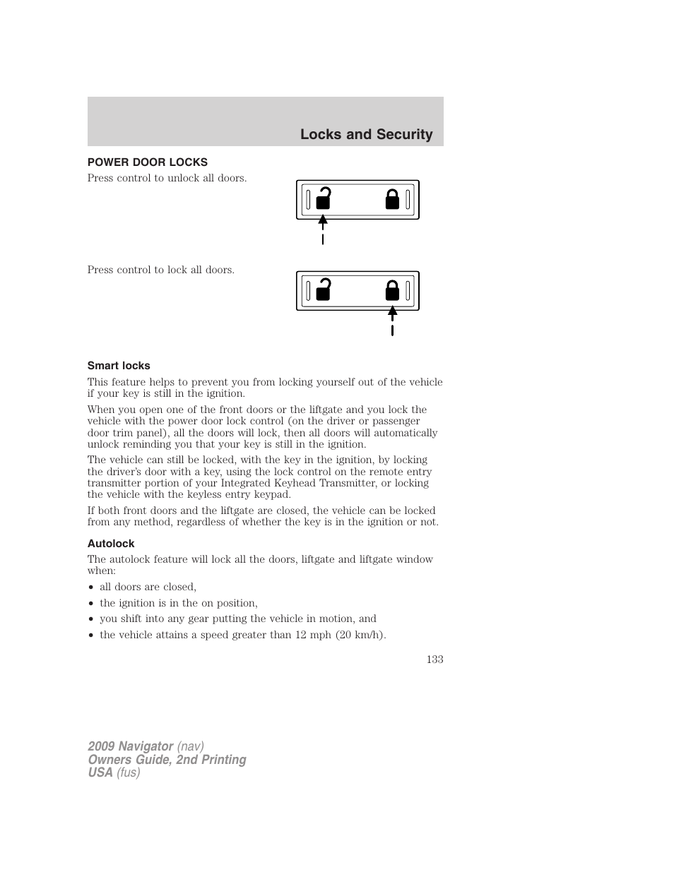 Power door locks, Smart locks, Autolock | Locks, Locks and security | Lincoln 2009 Navigator User Manual | Page 557 / 801