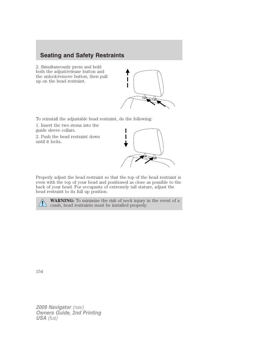 Seating and safety restraints | Lincoln 2009 Navigator User Manual | Page 578 / 801