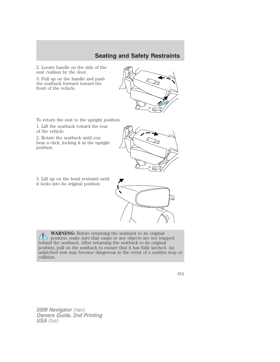 Seating and safety restraints | Lincoln 2009 Navigator User Manual | Page 585 / 801