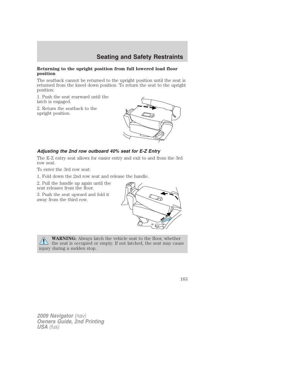 Seating and safety restraints | Lincoln 2009 Navigator User Manual | Page 587 / 801