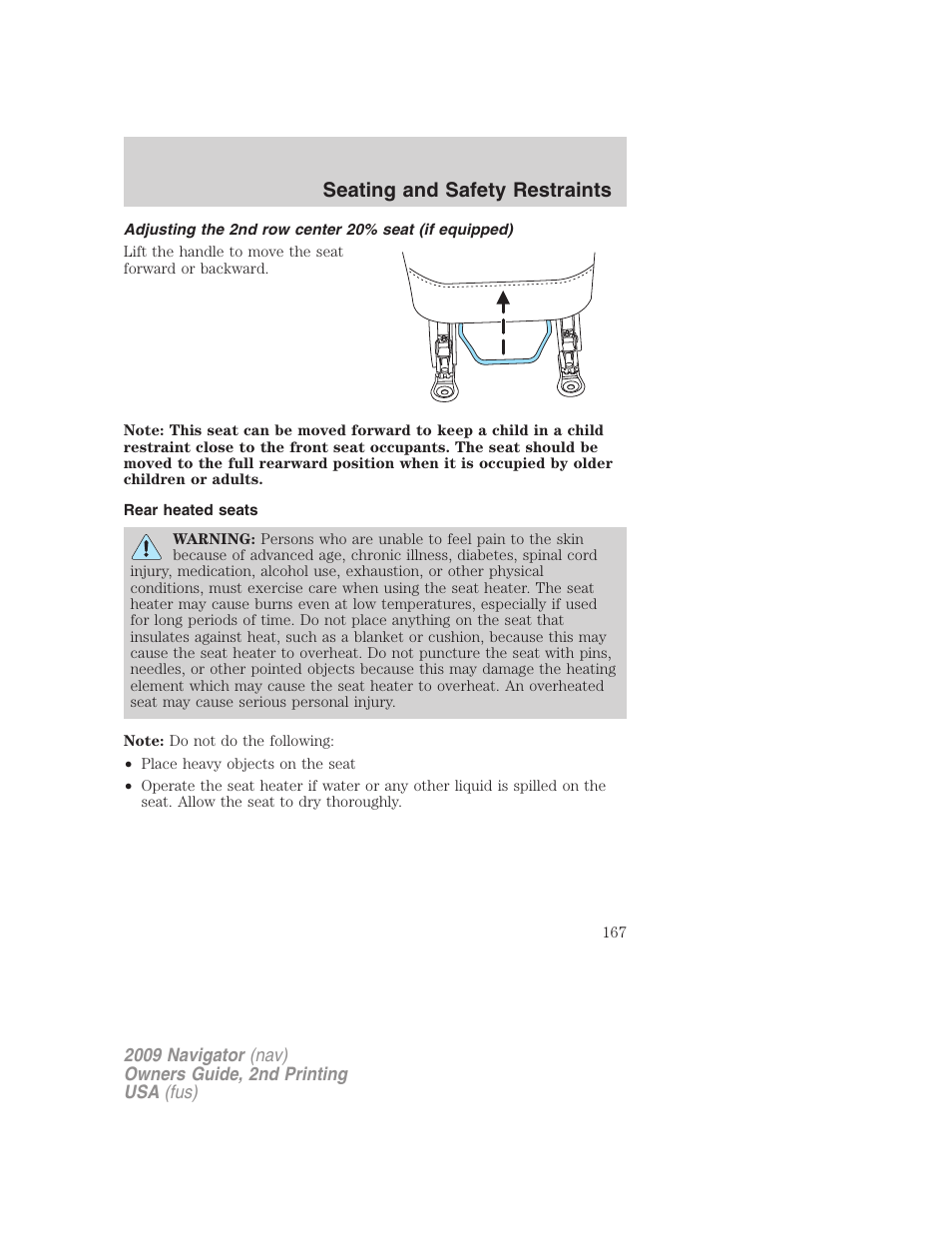 Rear heated seats, Seating and safety restraints | Lincoln 2009 Navigator User Manual | Page 591 / 801