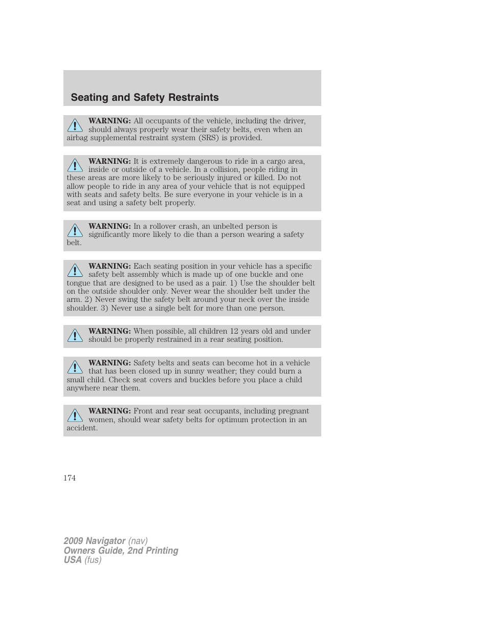 Seating and safety restraints | Lincoln 2009 Navigator User Manual | Page 598 / 801