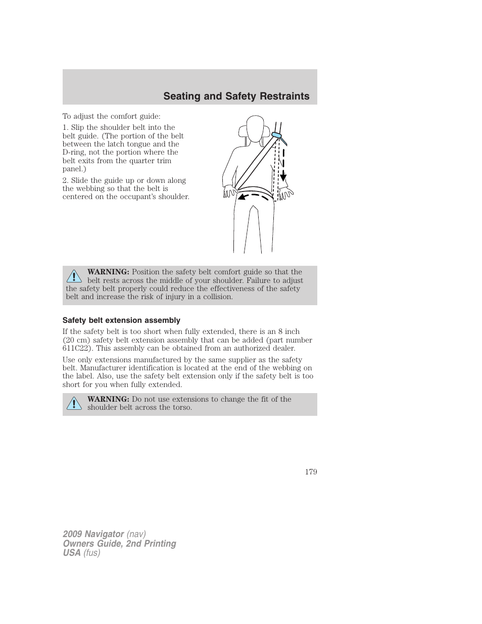 Safety belt extension assembly, Seating and safety restraints | Lincoln 2009 Navigator User Manual | Page 603 / 801