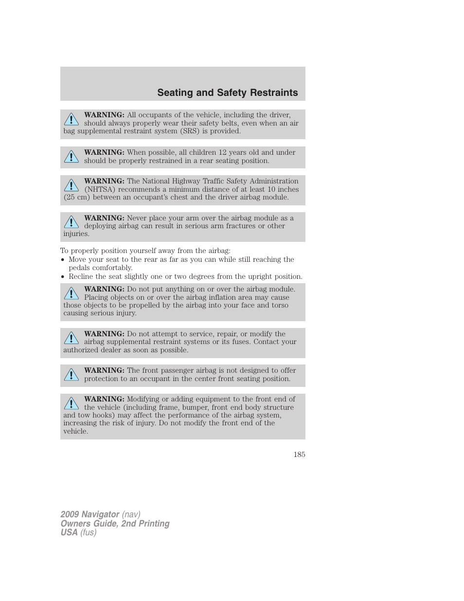 Seating and safety restraints | Lincoln 2009 Navigator User Manual | Page 609 / 801