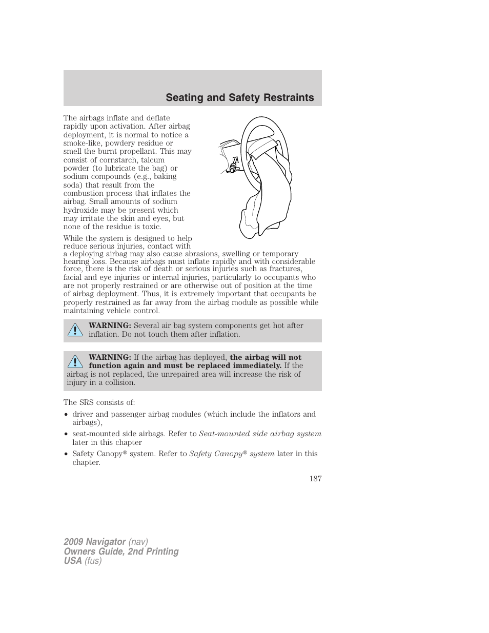 Seating and safety restraints | Lincoln 2009 Navigator User Manual | Page 611 / 801