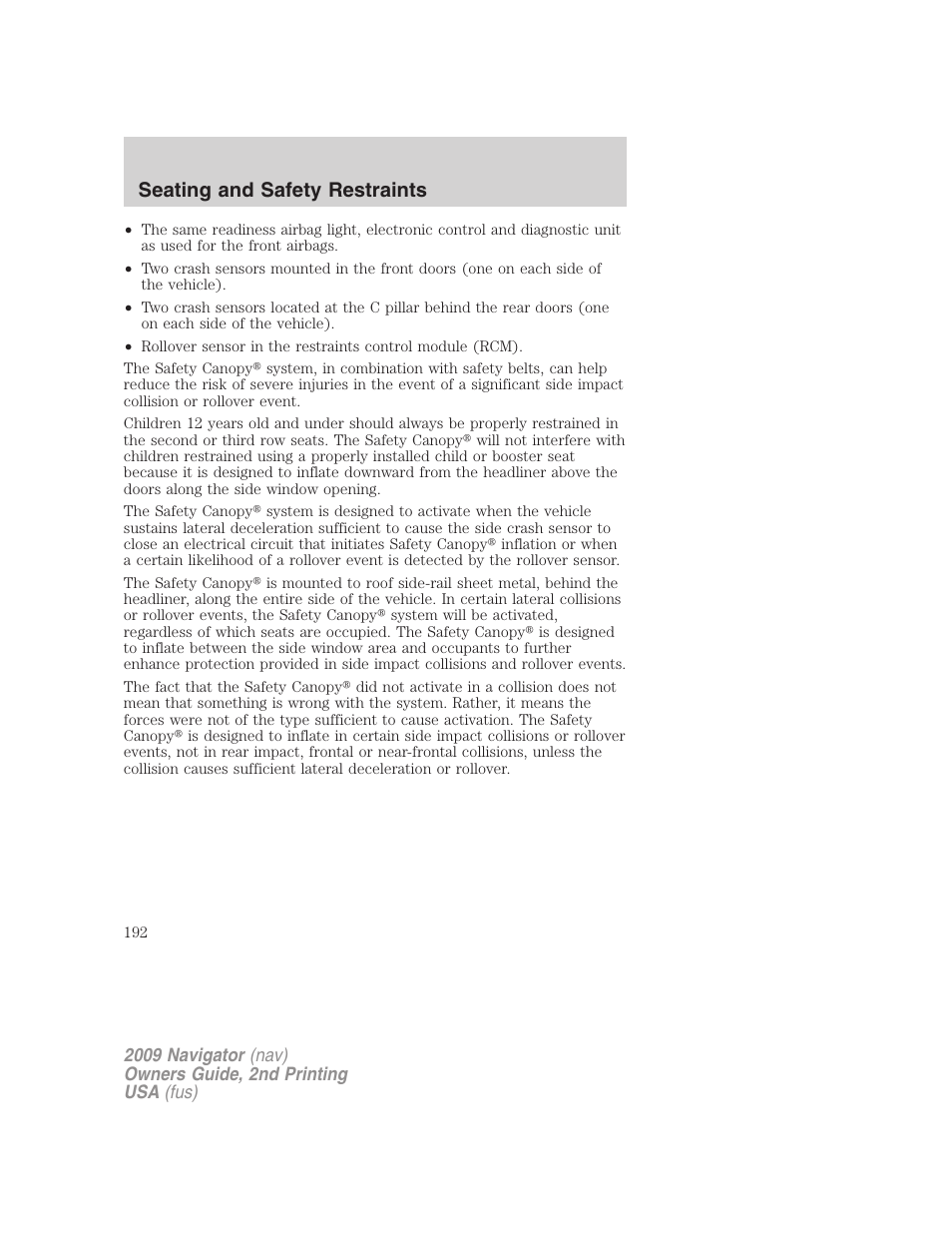 Seating and safety restraints | Lincoln 2009 Navigator User Manual | Page 616 / 801