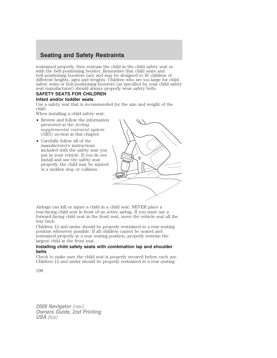 Safety seats for children, Infant and/or toddler seats, Seating and safety restraints | Lincoln 2009 Navigator User Manual | Page 622 / 801