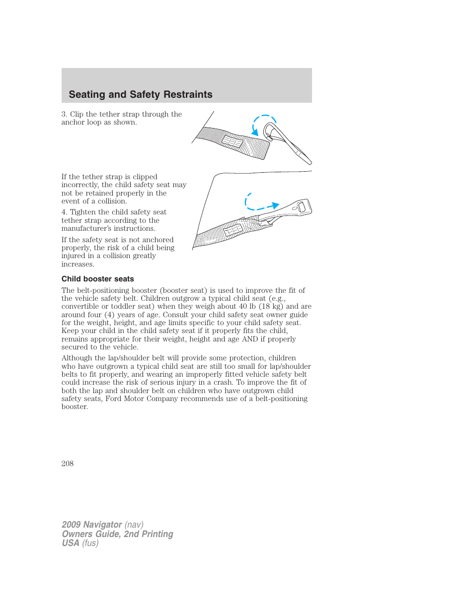 Child booster seats, Seating and safety restraints | Lincoln 2009 Navigator User Manual | Page 632 / 801