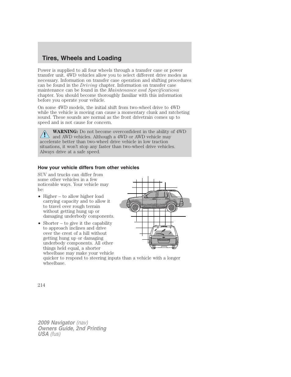 How your vehicle differs from other vehicles, Tires, wheels and loading | Lincoln 2009 Navigator User Manual | Page 638 / 801
