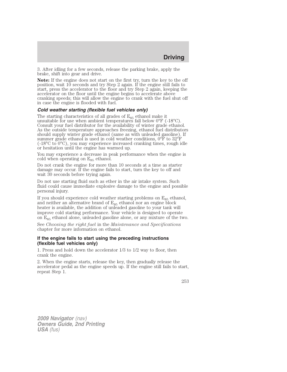 Driving | Lincoln 2009 Navigator User Manual | Page 677 / 801