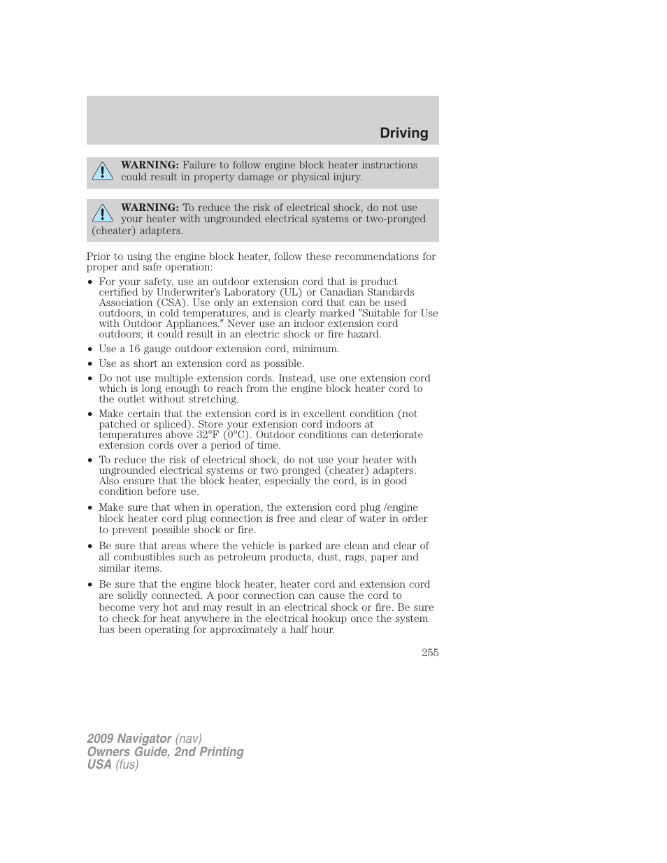 Driving | Lincoln 2009 Navigator User Manual | Page 679 / 801