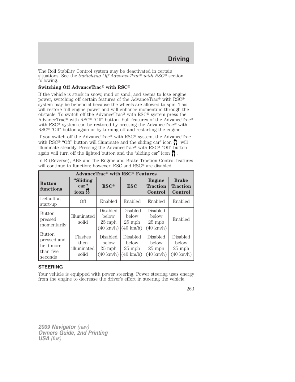 Steering, Driving | Lincoln 2009 Navigator User Manual | Page 687 / 801