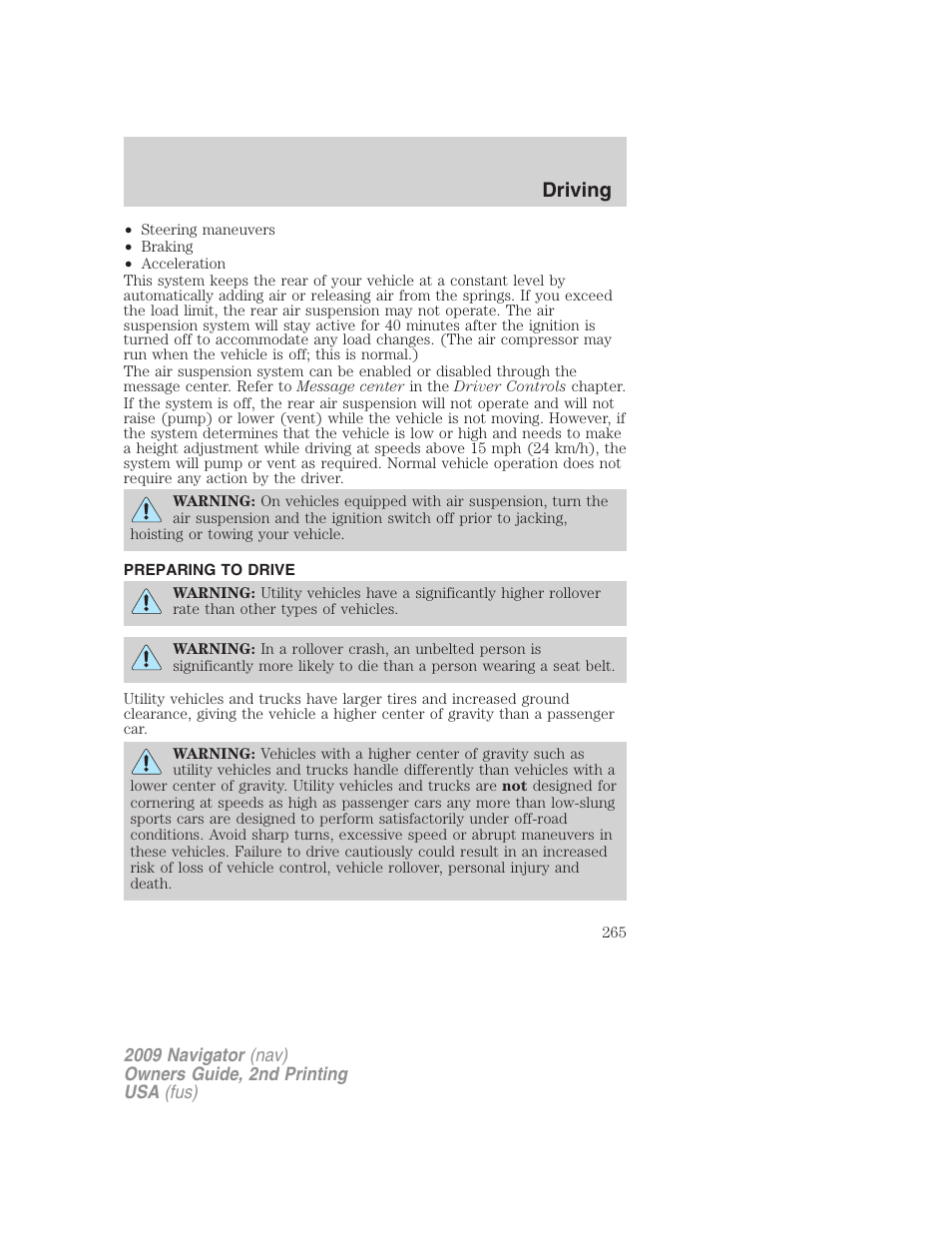 Preparing to drive, Driving | Lincoln 2009 Navigator User Manual | Page 689 / 801