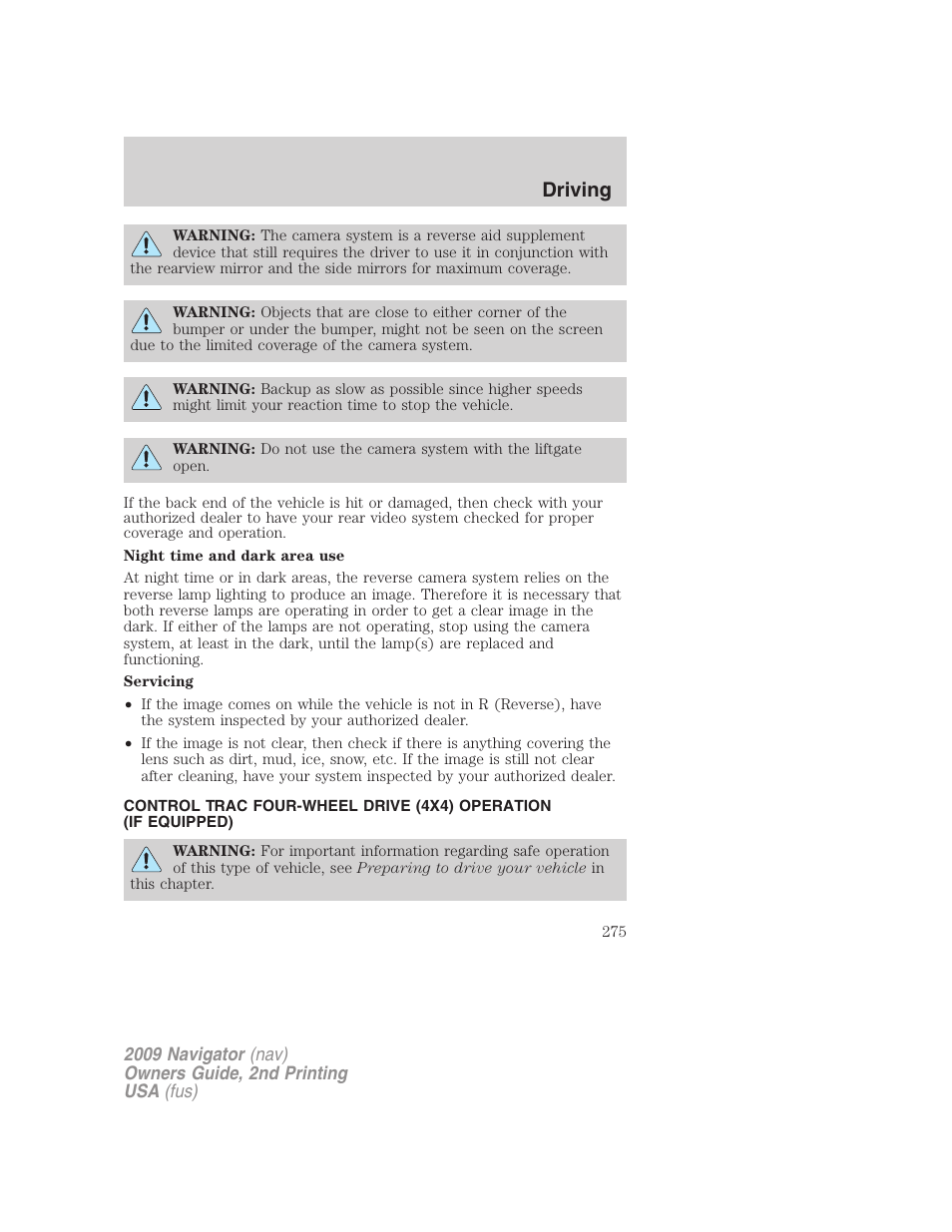 Driving | Lincoln 2009 Navigator User Manual | Page 699 / 801