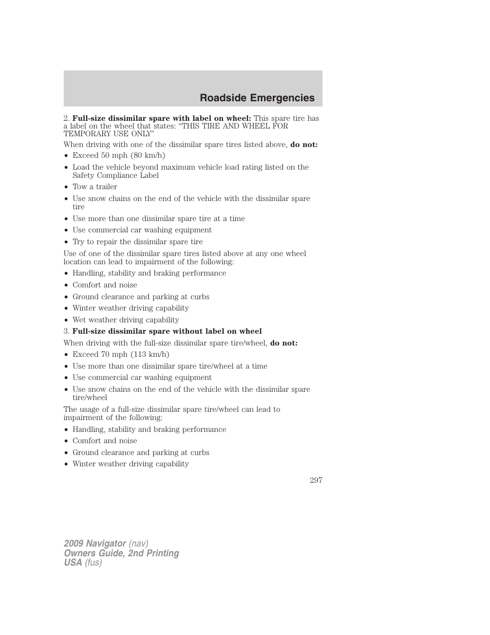 Roadside emergencies | Lincoln 2009 Navigator User Manual | Page 721 / 801