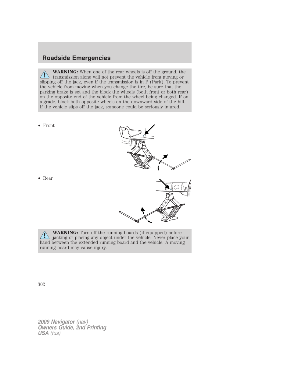 Roadside emergencies | Lincoln 2009 Navigator User Manual | Page 726 / 801