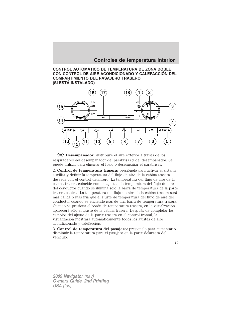 Controles de temperatura interior, Control dual automático de temperatura | Lincoln 2009 Navigator User Manual | Page 75 / 801