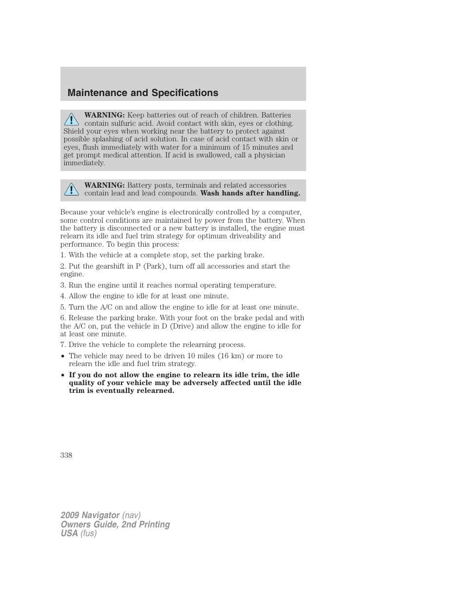 Maintenance and specifications | Lincoln 2009 Navigator User Manual | Page 762 / 801