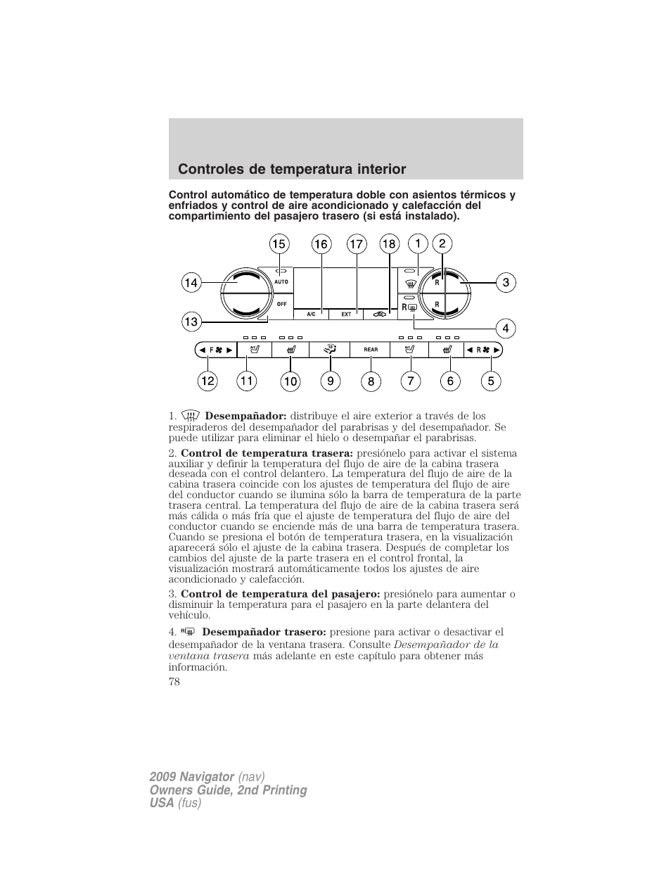 Controles de temperatura interior | Lincoln 2009 Navigator User Manual | Page 78 / 801