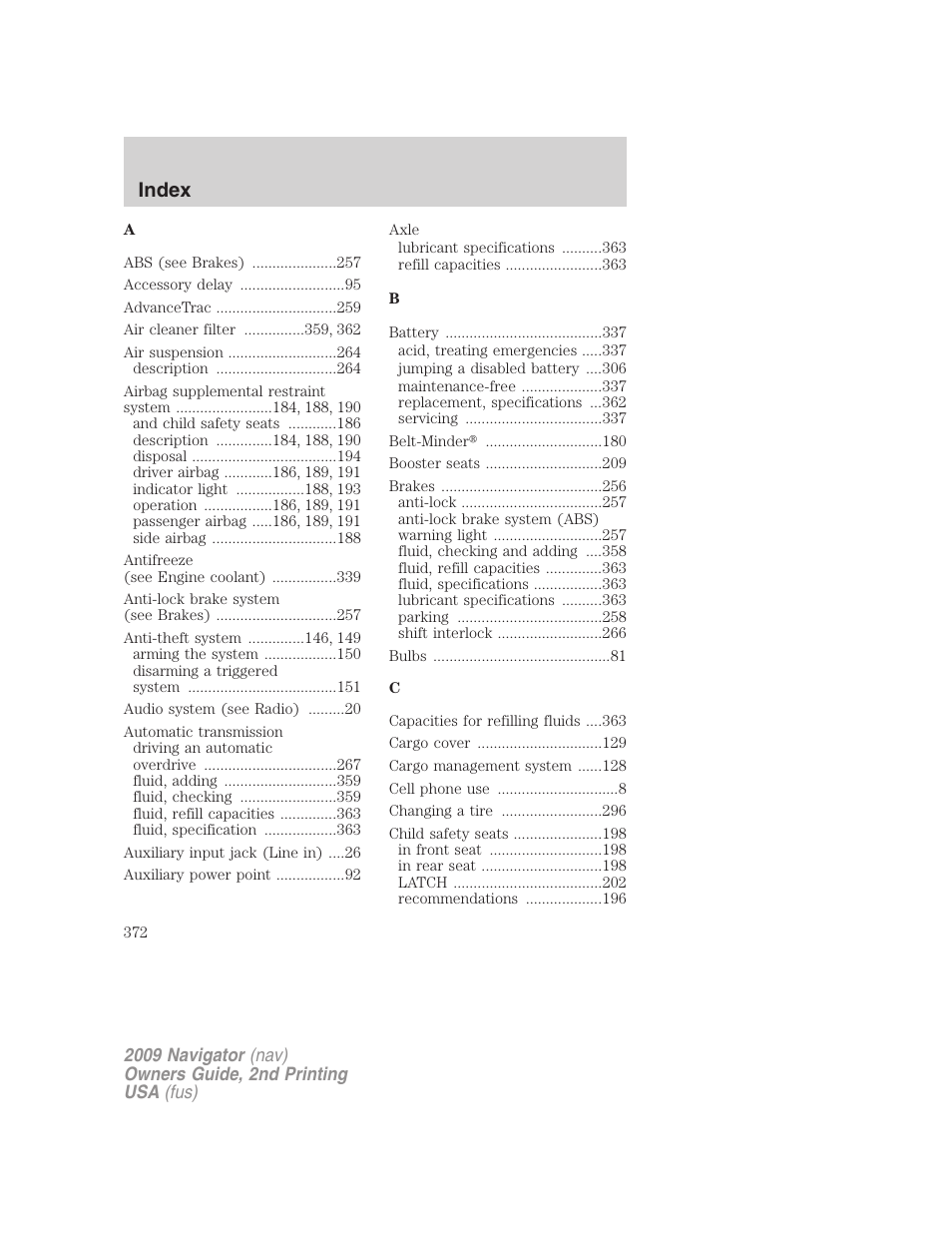 Index | Lincoln 2009 Navigator User Manual | Page 796 / 801