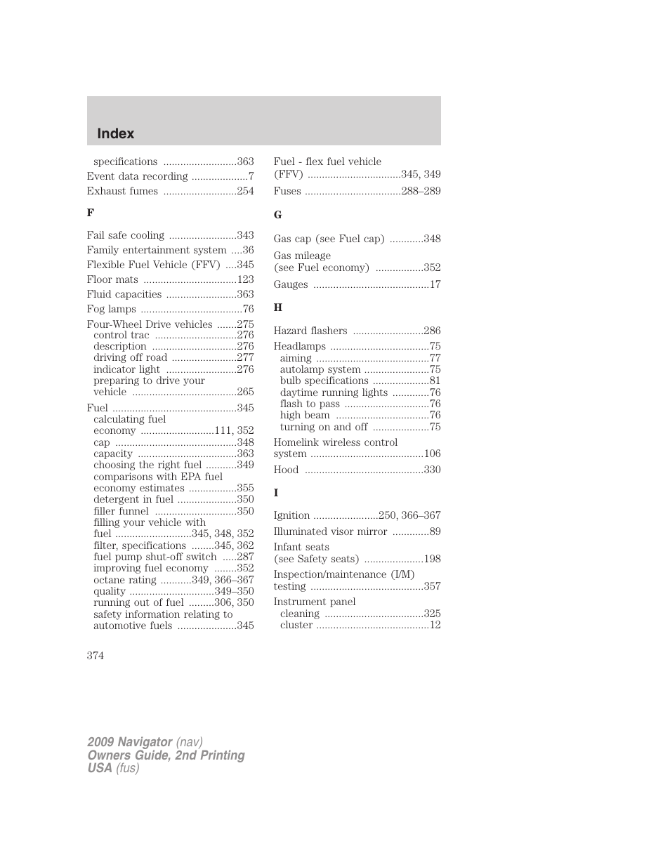 Index | Lincoln 2009 Navigator User Manual | Page 798 / 801