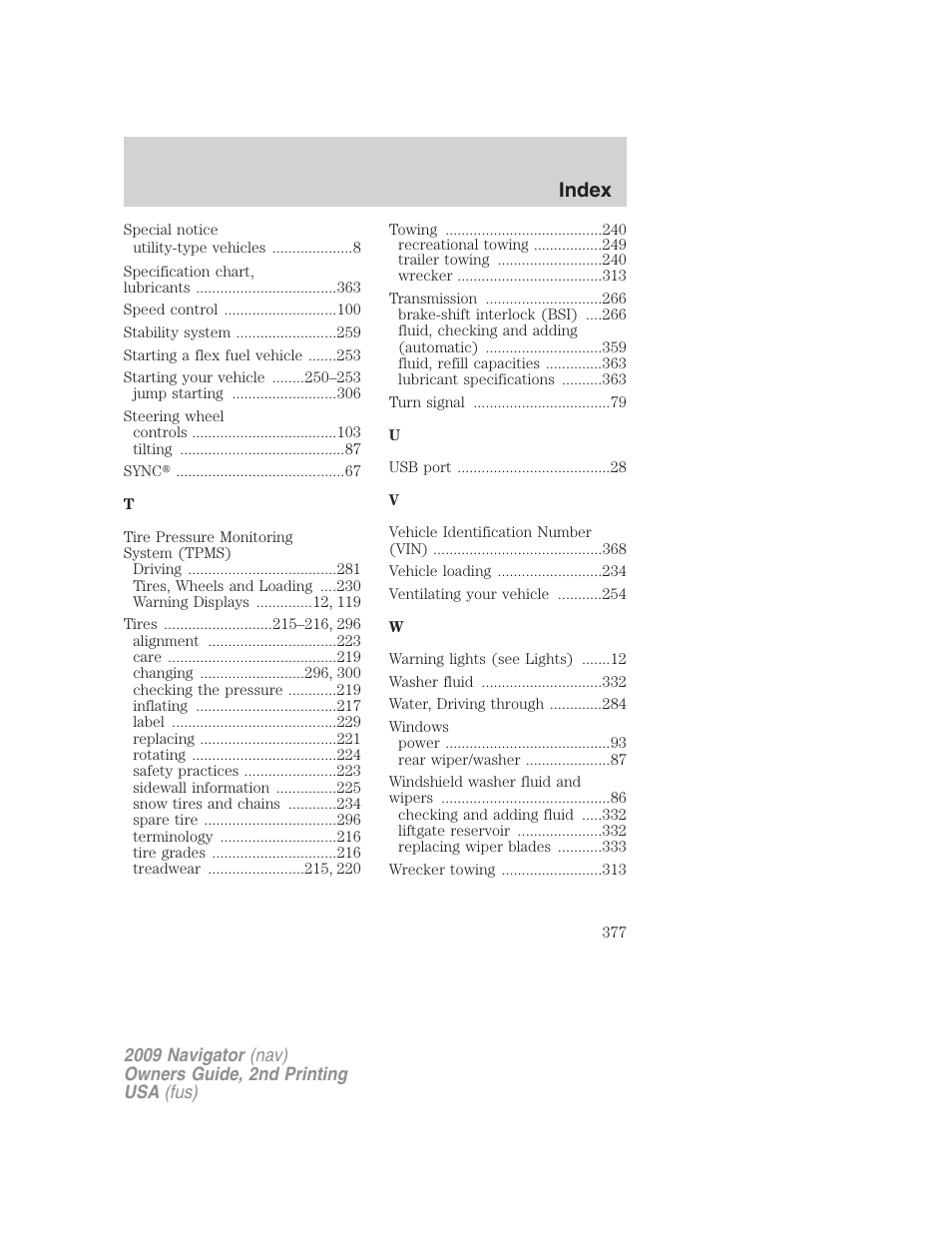 Index | Lincoln 2009 Navigator User Manual | Page 801 / 801