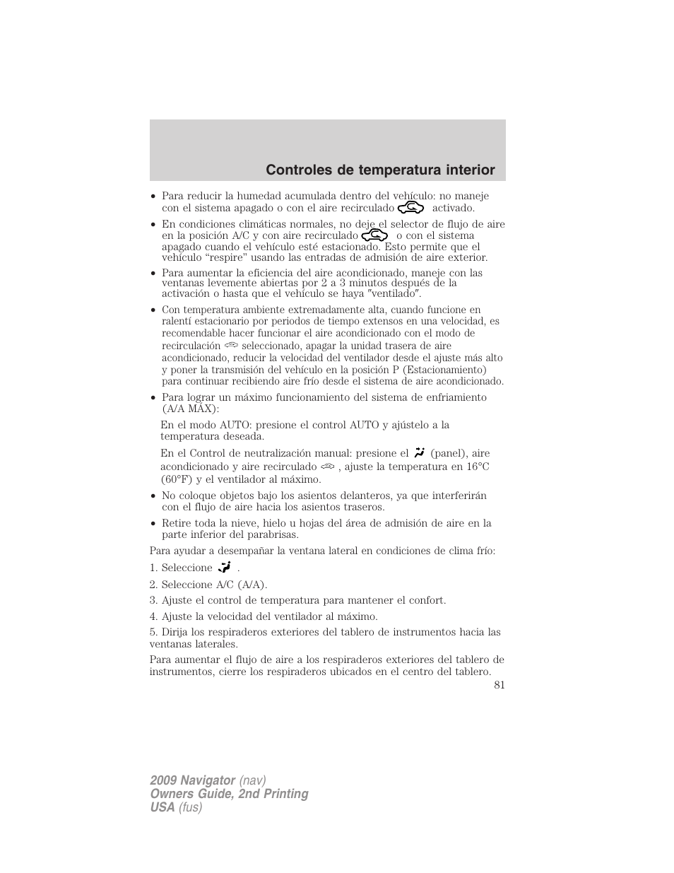 Controles de temperatura interior | Lincoln 2009 Navigator User Manual | Page 81 / 801