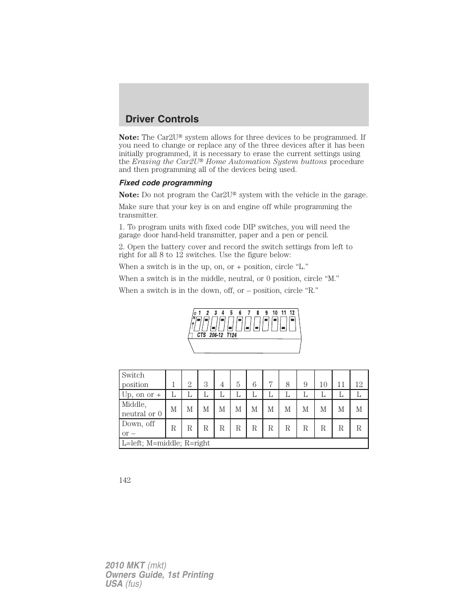 Fixed code programming, Driver controls | Lincoln MKT User Manual | Page 142 / 430