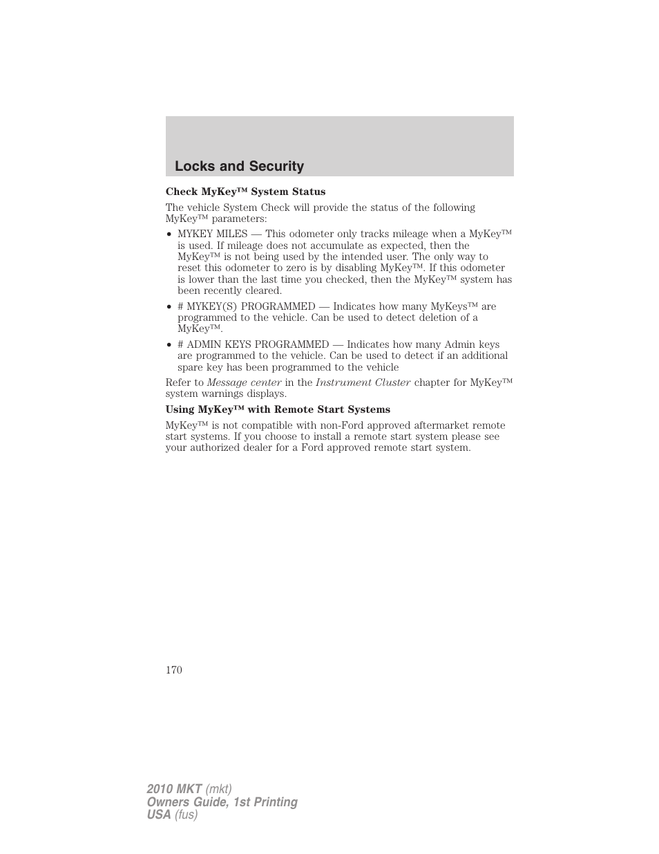 Locks and security | Lincoln MKT User Manual | Page 170 / 430