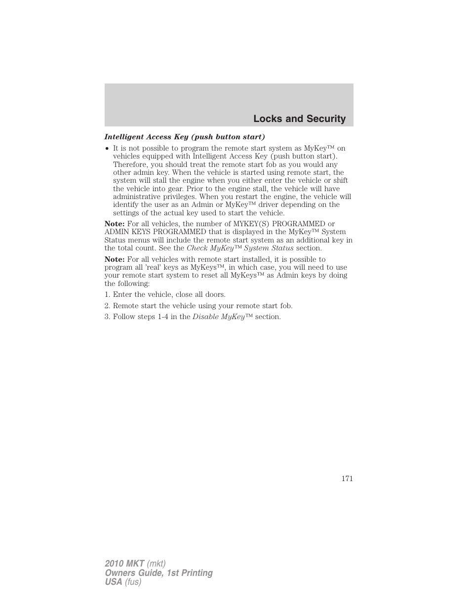 Locks and security | Lincoln MKT User Manual | Page 171 / 430