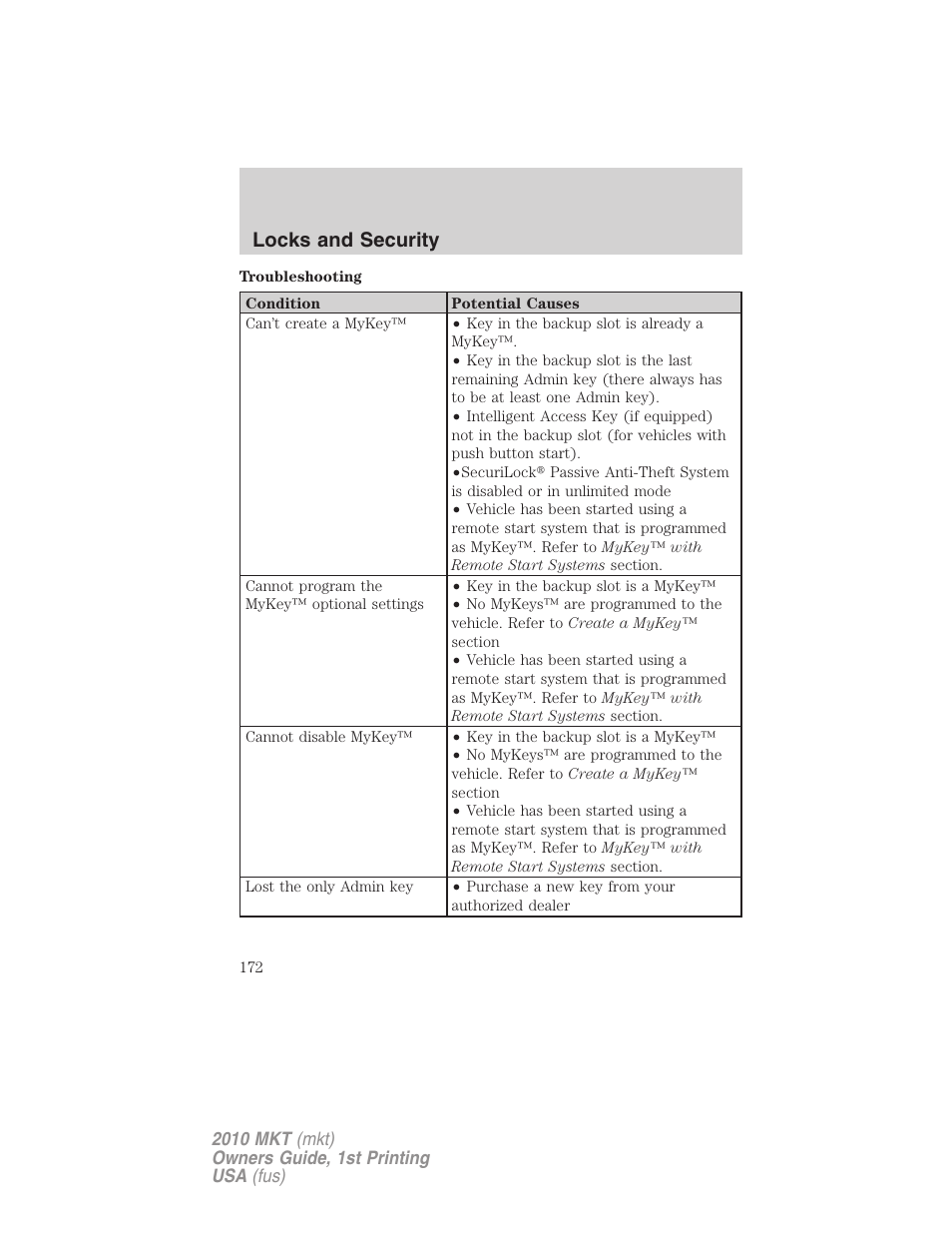 Locks and security | Lincoln MKT User Manual | Page 172 / 430