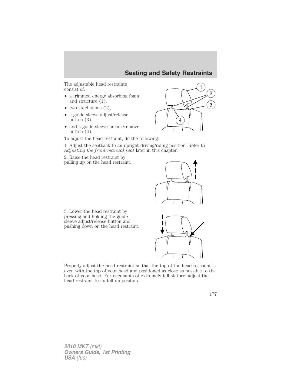 Seating and safety restraints | Lincoln MKT User Manual | Page 177 / 430