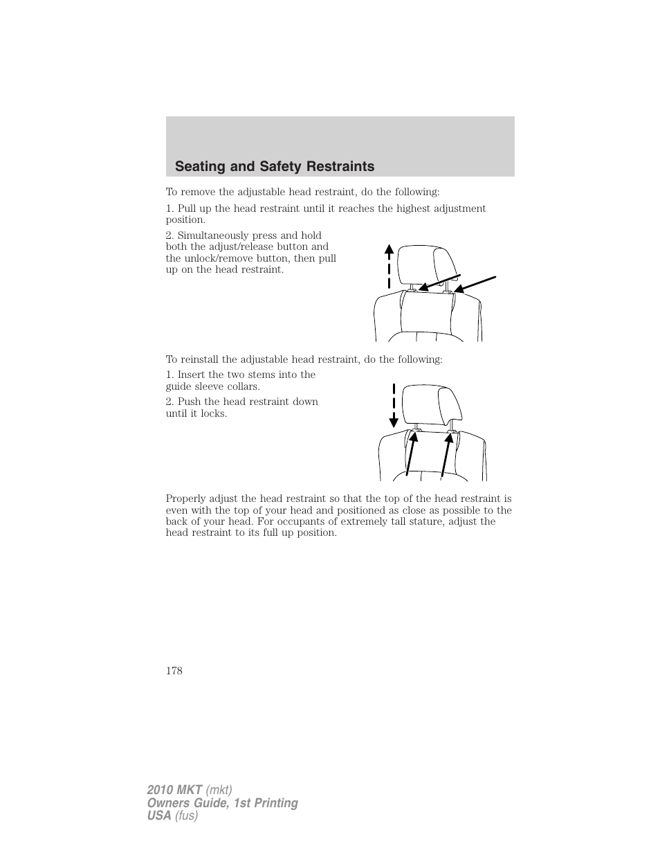 Seating and safety restraints | Lincoln MKT User Manual | Page 178 / 430