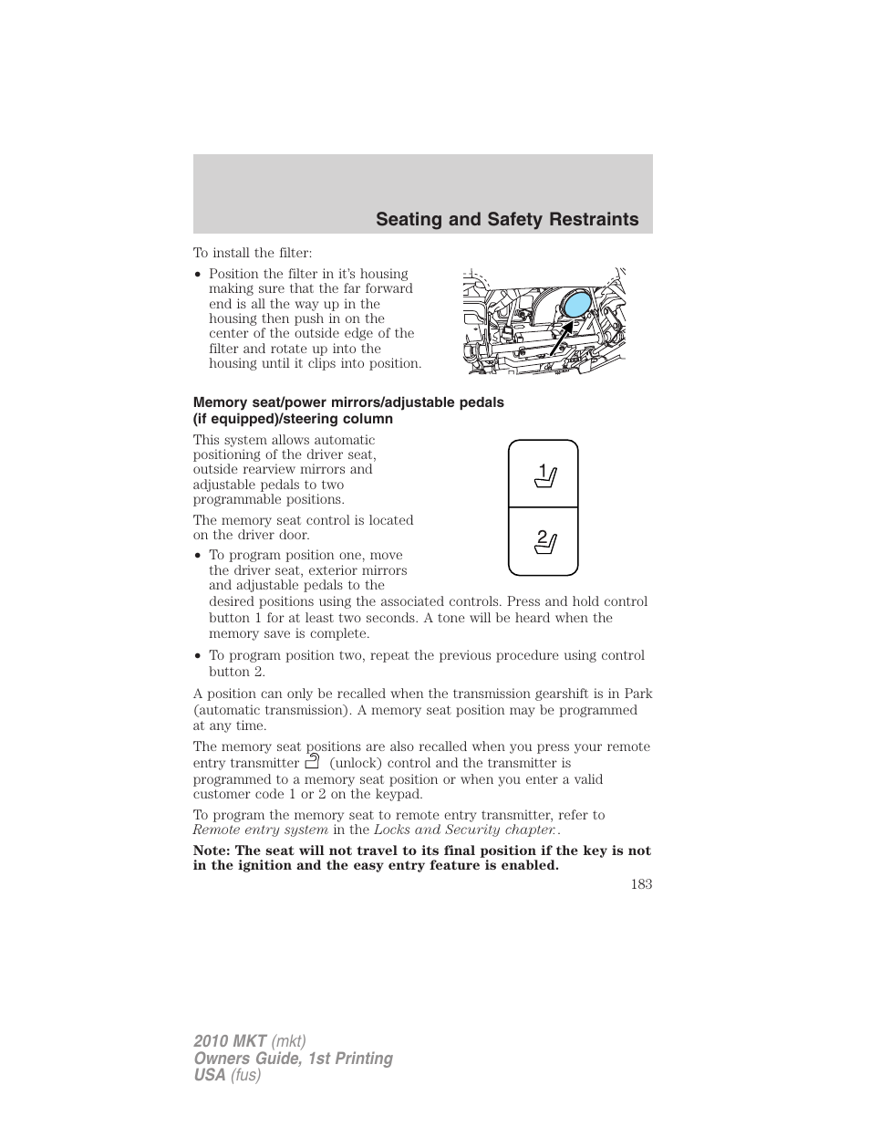 Seating and safety restraints | Lincoln MKT User Manual | Page 183 / 430