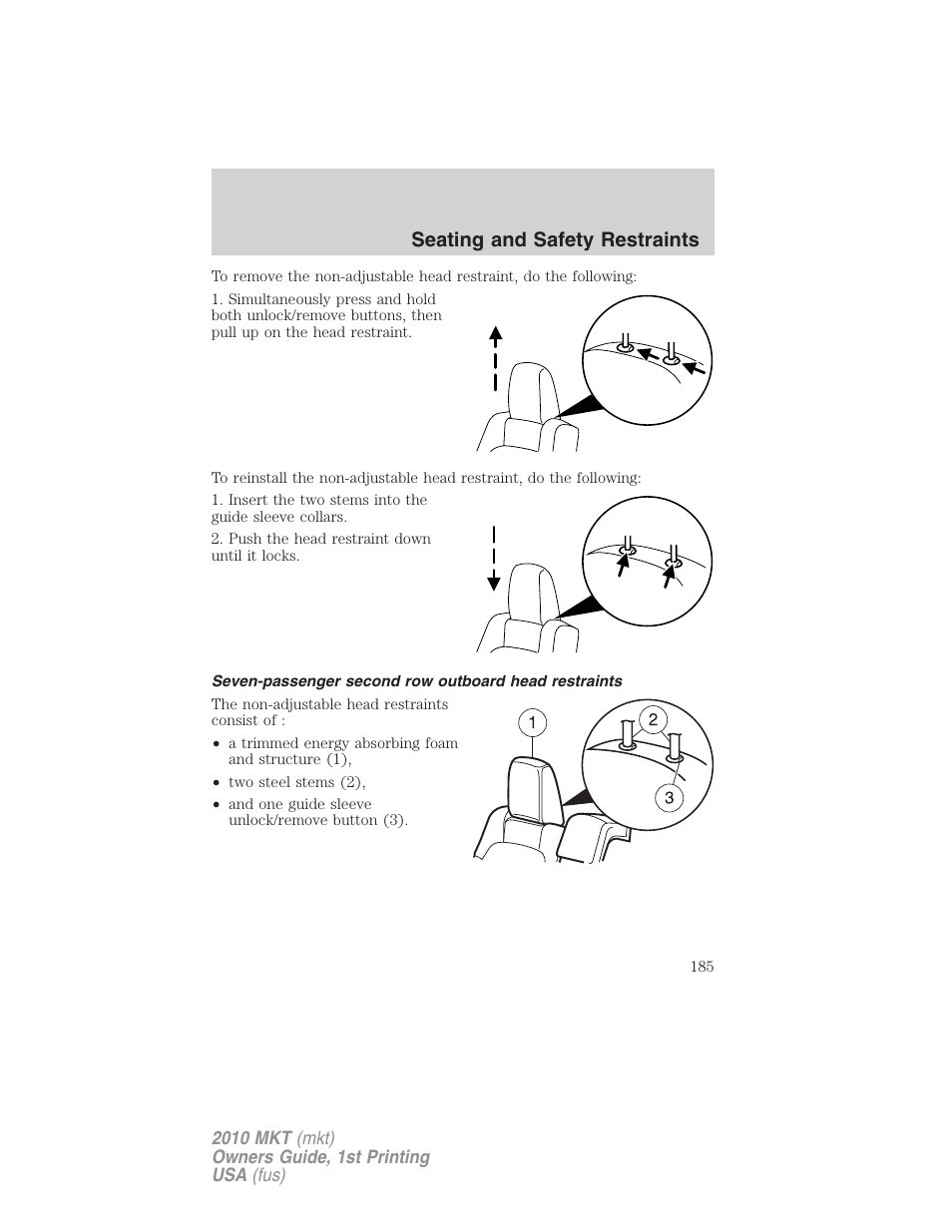 Seating and safety restraints | Lincoln MKT User Manual | Page 185 / 430