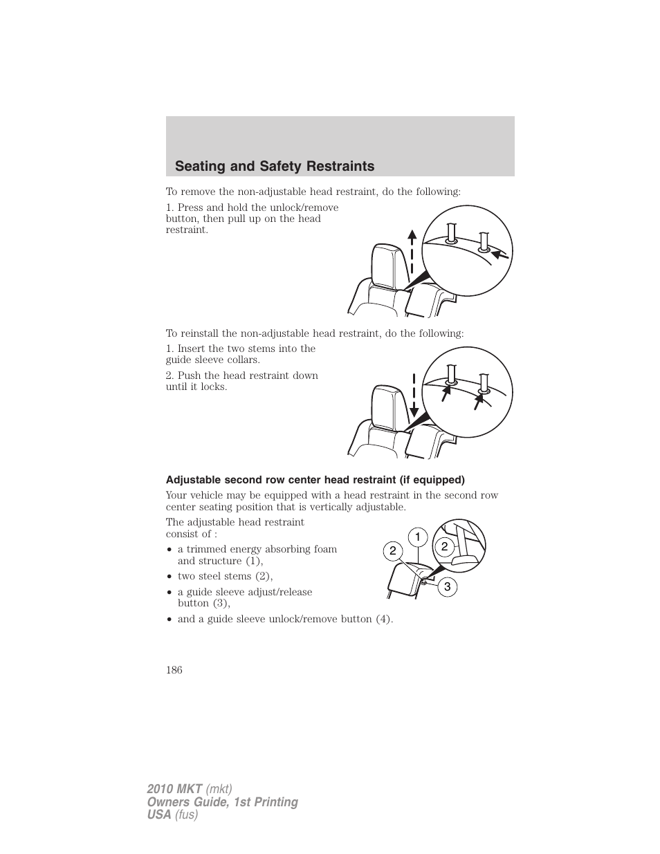 Seating and safety restraints | Lincoln MKT User Manual | Page 186 / 430