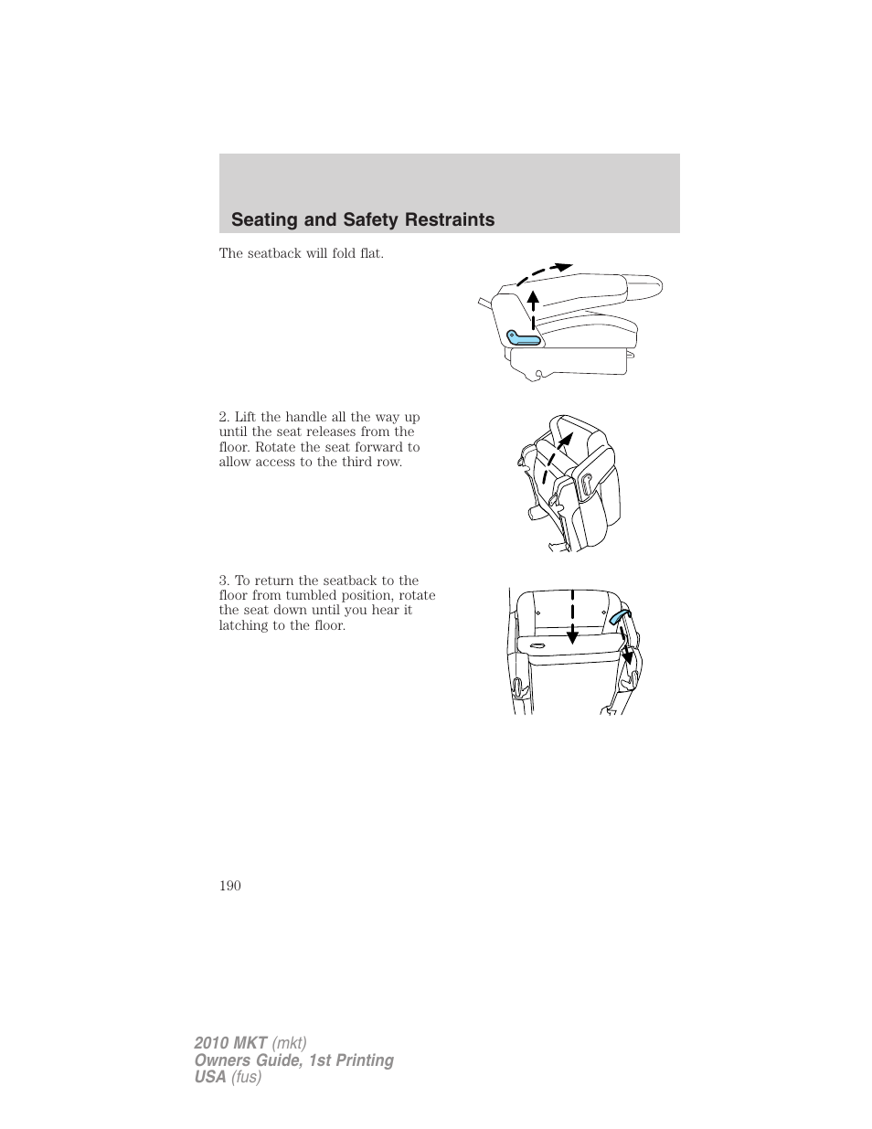 Seating and safety restraints | Lincoln MKT User Manual | Page 190 / 430