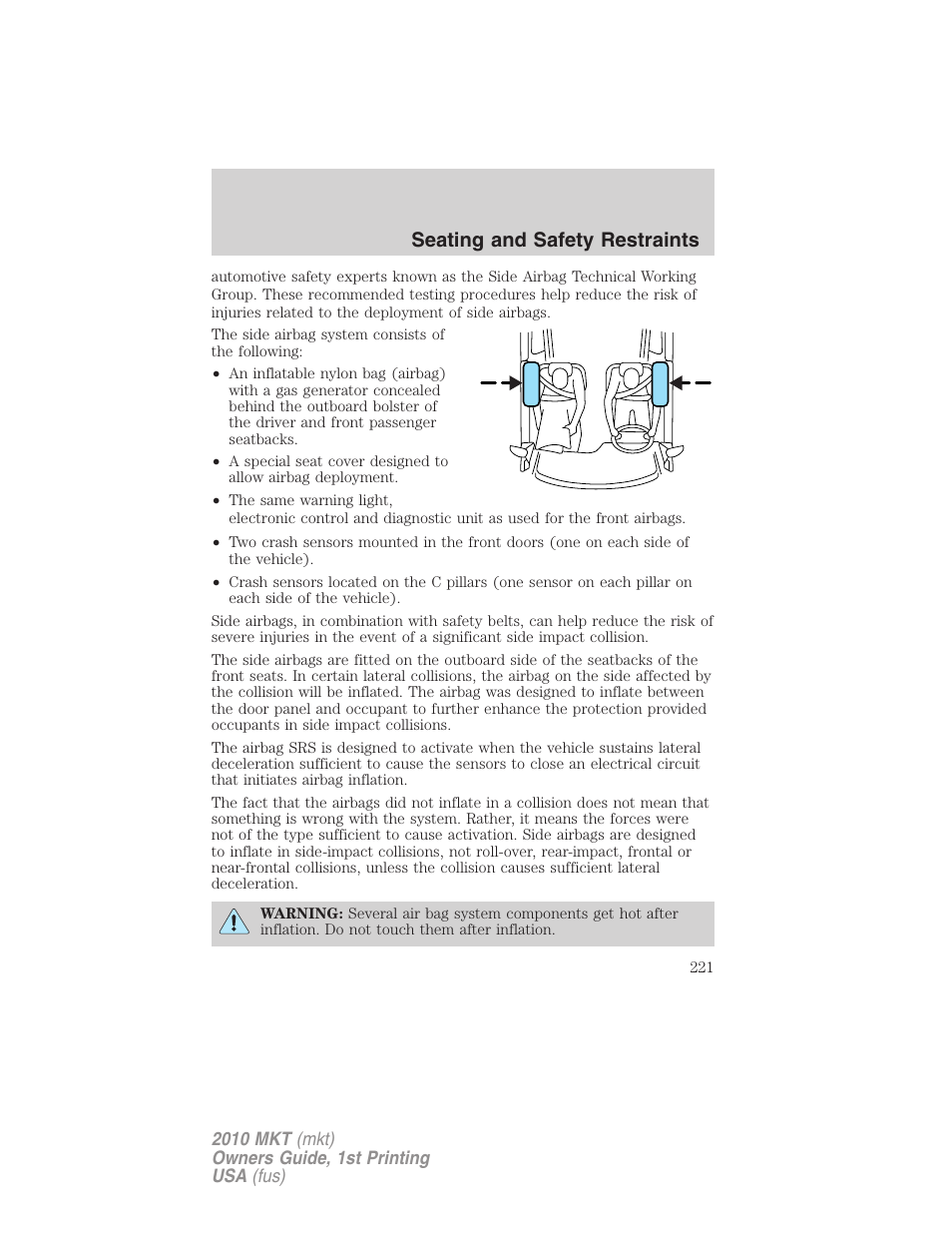 Seating and safety restraints | Lincoln MKT User Manual | Page 221 / 430