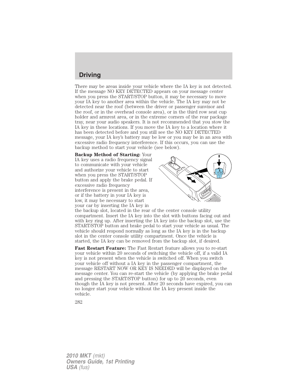 Driving | Lincoln MKT User Manual | Page 282 / 430