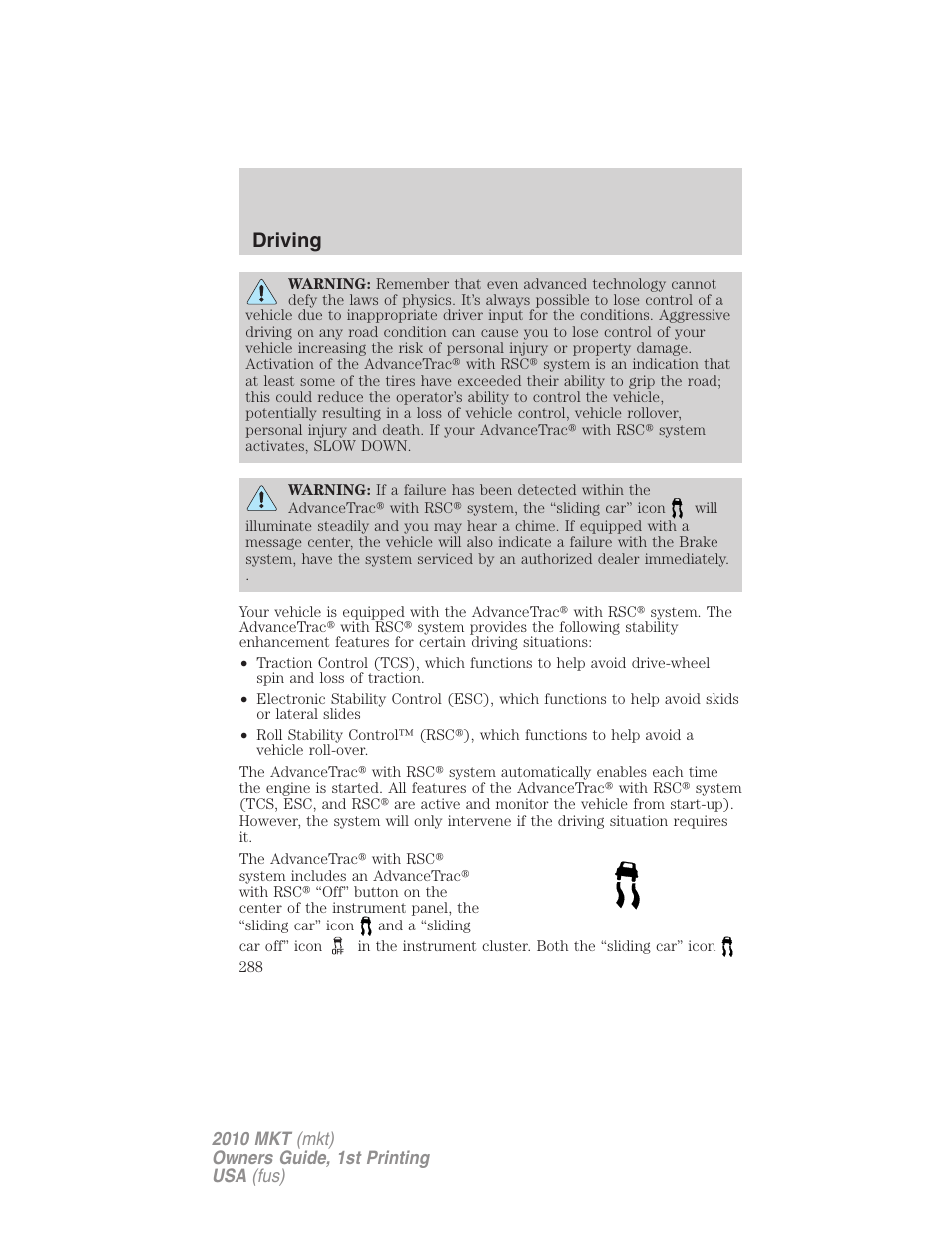 Driving | Lincoln MKT User Manual | Page 288 / 430